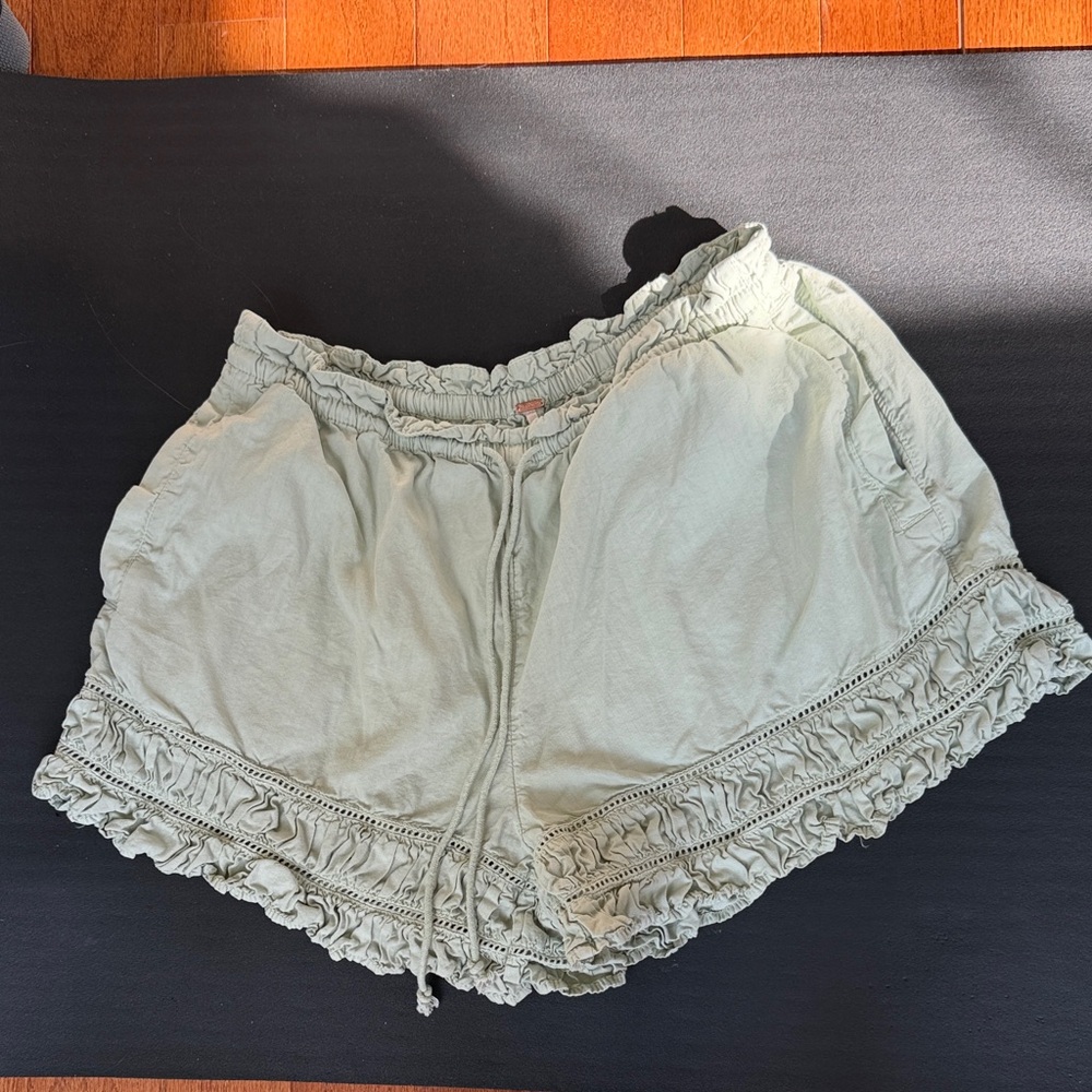 Free People Sage Green Ruffle Trim Shorts